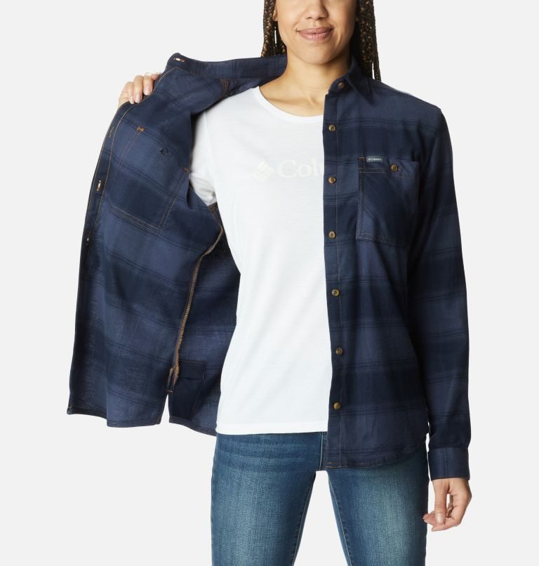 Camasa Columbia Clay Hills Stretch Flannel Dama Bleumarin | QD9MQS78Z