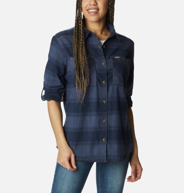 Camasa Columbia Clay Hills Stretch Flannel Dama Bleumarin | QD9MQS78Z