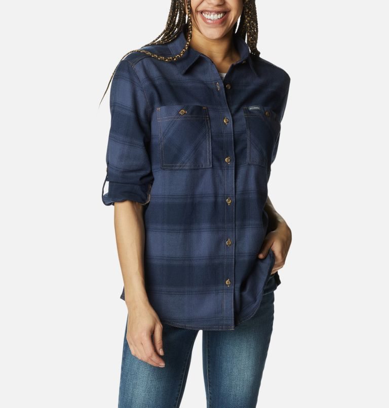 Camasa Columbia Clay Hills Stretch Flannel Dama Bleumarin | QD9MQS78Z