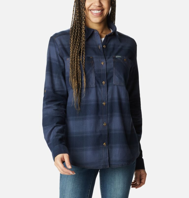 Camasa Columbia Clay Hills Stretch Flannel Dama Bleumarin | QD9MQS78Z