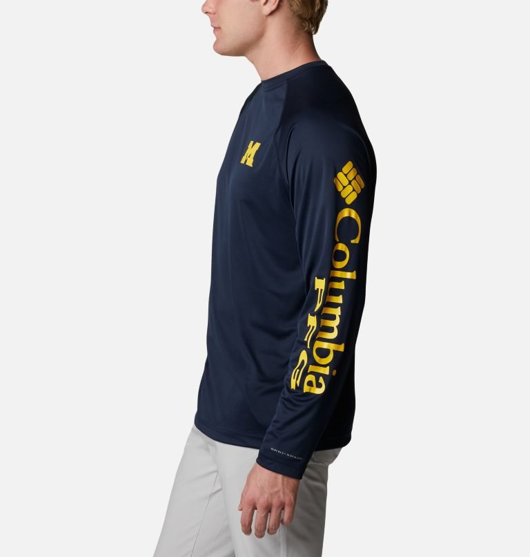 Hanorace Columbia Collegiate PFG Terminal Tackle Long Sleeve - Michigan Barbati Bleumarin | NGA90S7ZM