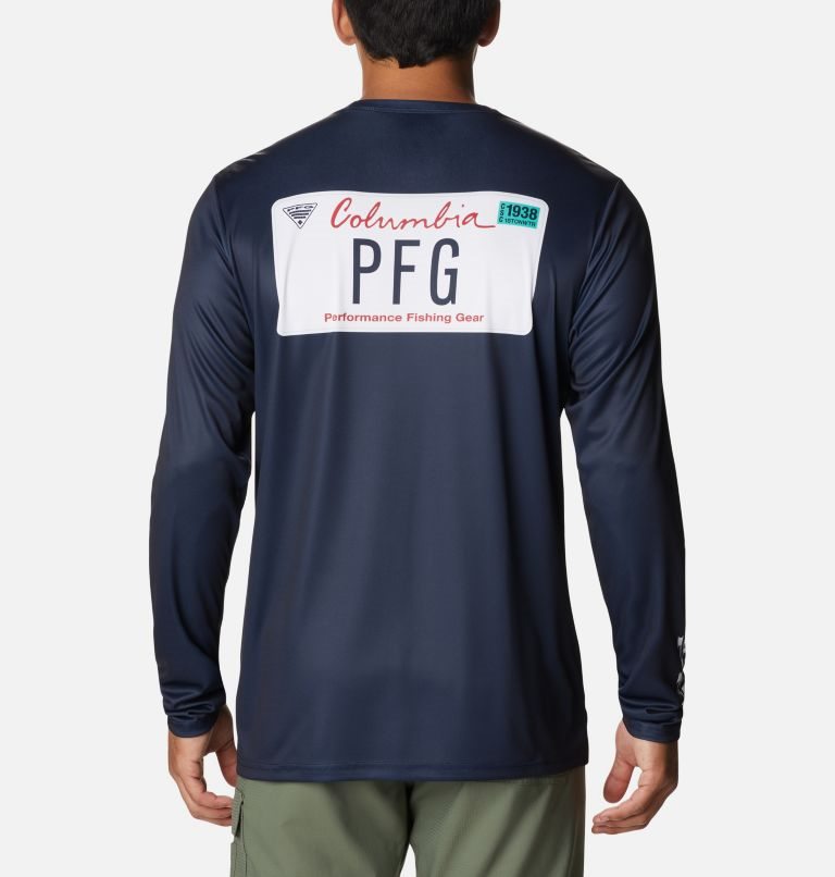 Hanorace Columbia PFG Terminal Tackle License Plate Long Sleeve Barbati Bleumarin | WPA1QM897