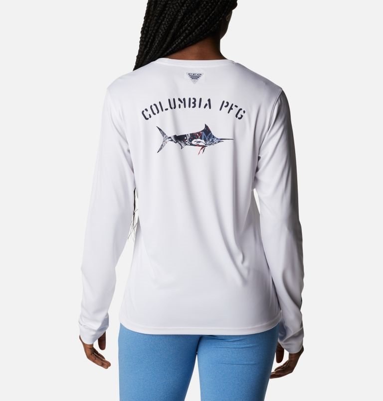 Hanorace Columbia PFG Tidal Tee Fill-O-Print Fish Long Sleeve Dama Albi | EDSZ8M7Q9