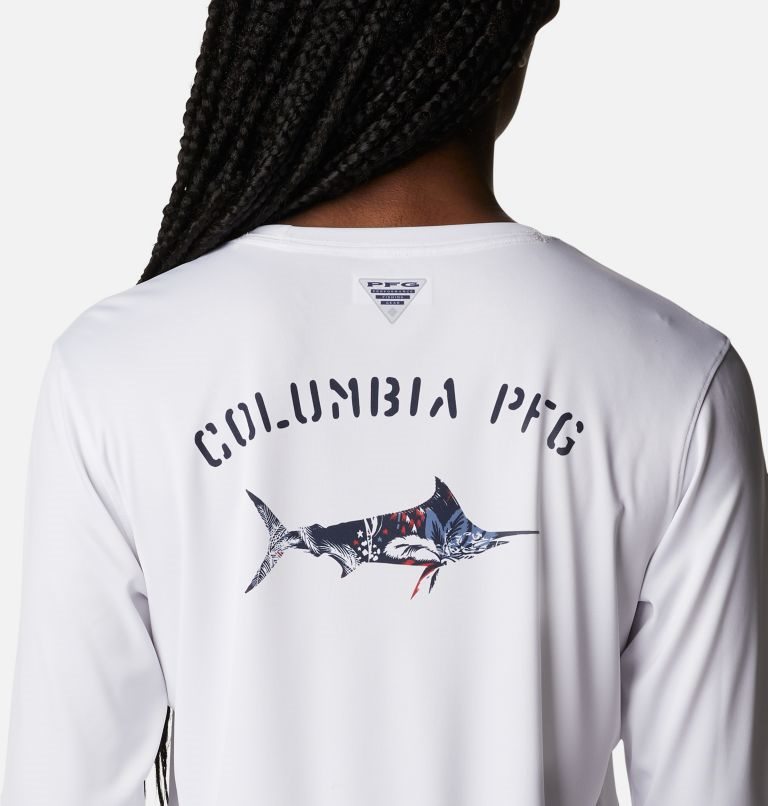 Hanorace Columbia PFG Tidal Tee Fill-O-Print Fish Long Sleeve Dama Albi | EDSZ8M7Q9