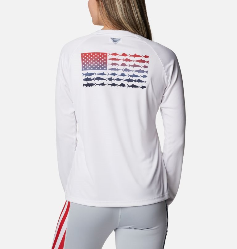 Hanorace Columbia PFG Tidal Tee Fish Flag Long Sleeve Dama Albi | PG18ZA09M