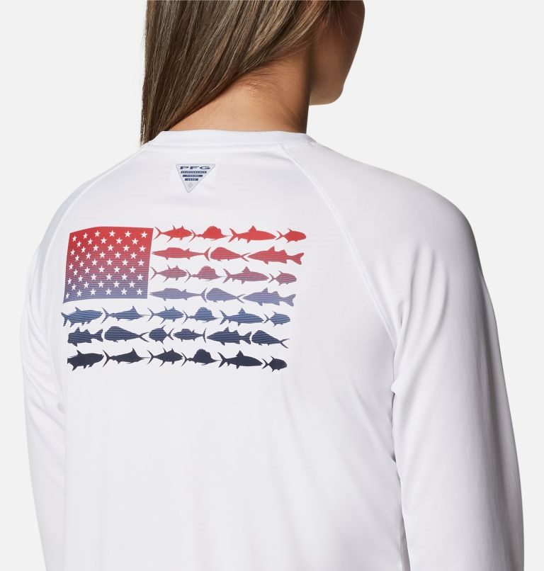 Hanorace Columbia PFG Tidal Tee Fish Flag Long Sleeve Dama Albi | PG18ZA09M