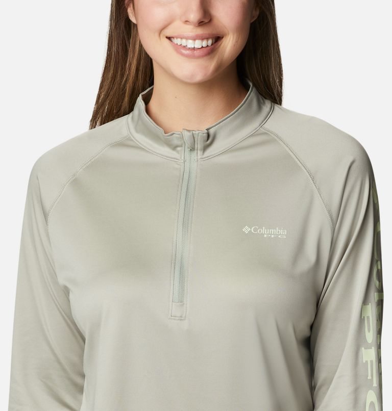 Hanorace Columbia PFG Tidal Tee Quarter Zip Long Sleeve Dama Masline Verzi | DX789AMZ0