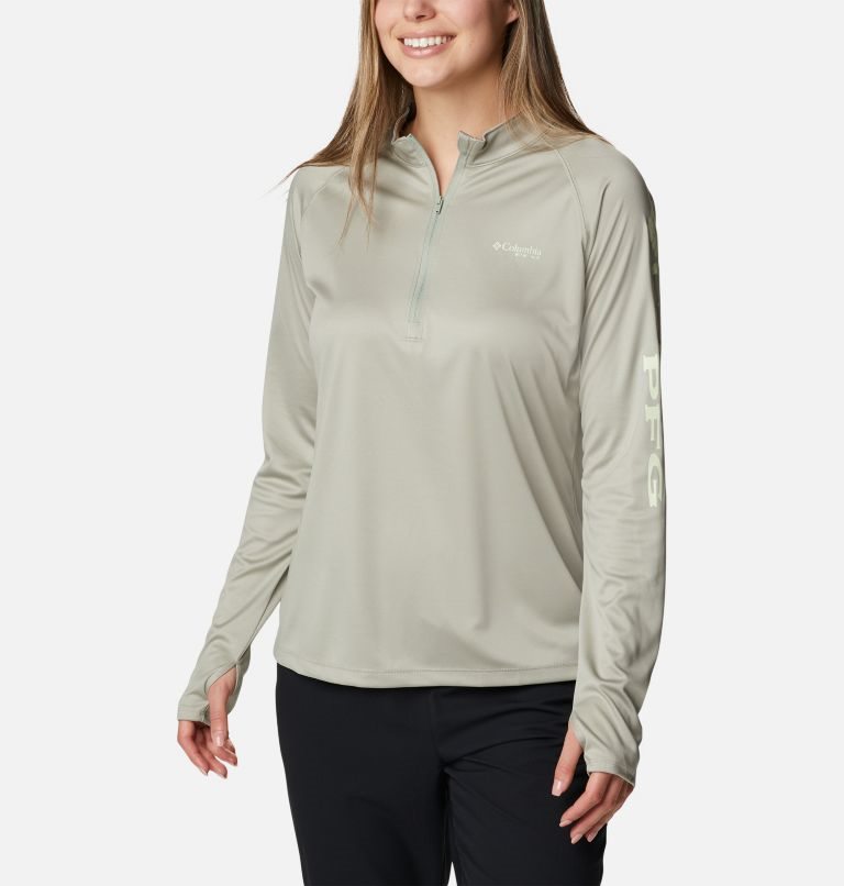 Hanorace Columbia PFG Tidal Tee Quarter Zip Long Sleeve Dama Masline Verzi | DX789AMZ0