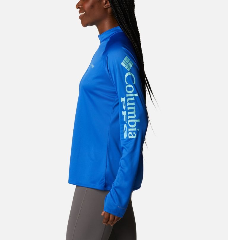 Hanorace Columbia PFG Tidal Tee Quarter Zip Long Sleeve Dama Albastri | YU80ZM1SA