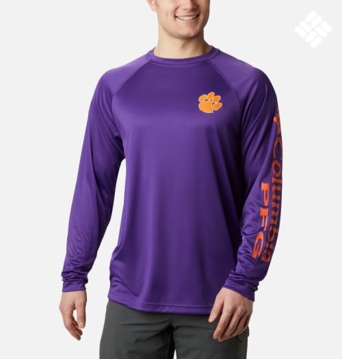 Hanorace Columbia Collegiate PFG Terminal Tackle Long Sleeve - Clemson Barbati Violet | UCS8Q1Z0M