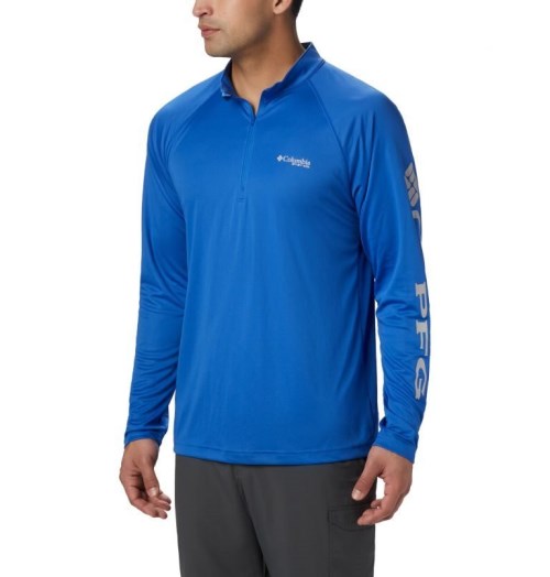 Hanorace Columbia PFG Terminal Tackle 1/4 Zip Barbati Albastri | KQM10AZ78