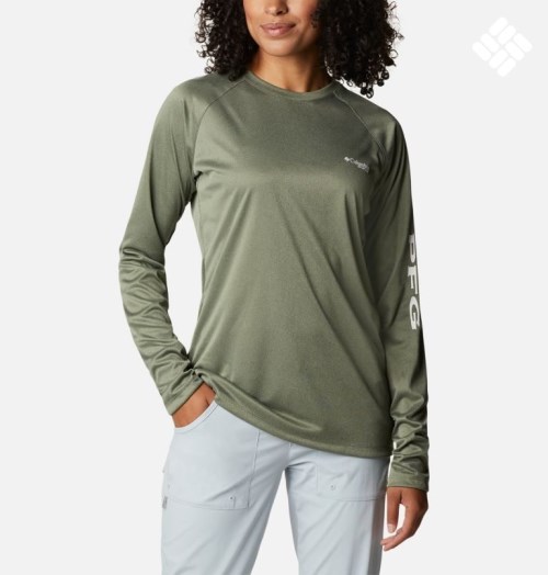 Hanorace Columbia PFG Tidal Tee Heather Long Sleeve Dama Masline Verzi | DNQZ1SM80