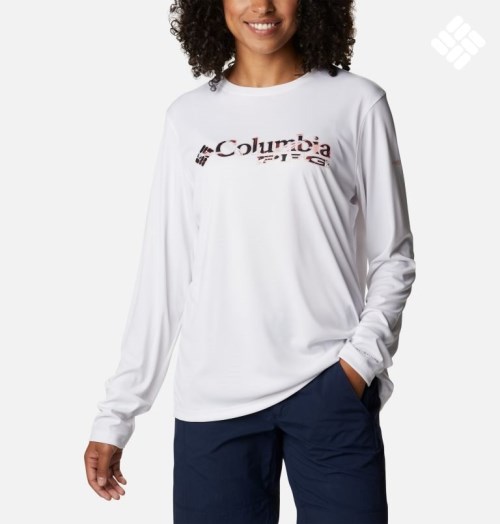 Hanorace Columbia PFG Tidal Tee Stacked Logo Long Sleeve Dama Albi | ET7MZ10SA